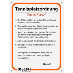 06024 Hinweisschild Tennisplatzordnung TF Grösse 30 x 40 cm