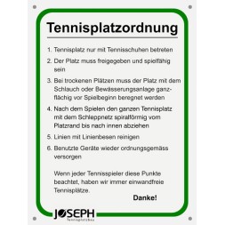 06022 Hinweisschild Tennisplatzordnung Grösse 30 x 40 cm